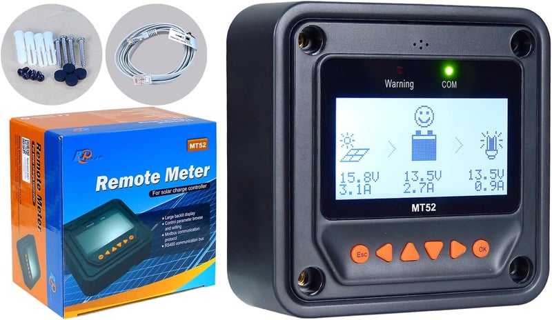 EPEVER MT52 Remote Meter for MPPT Solar Charge Controller 10/20/30/40A ,50/60/80/100A LCD Display Monitoring Setting Datas of Solar Panel Battery Regulator System (MT52) - Image 1